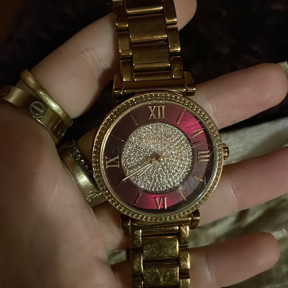 Michael Kors diamond watch with maroon